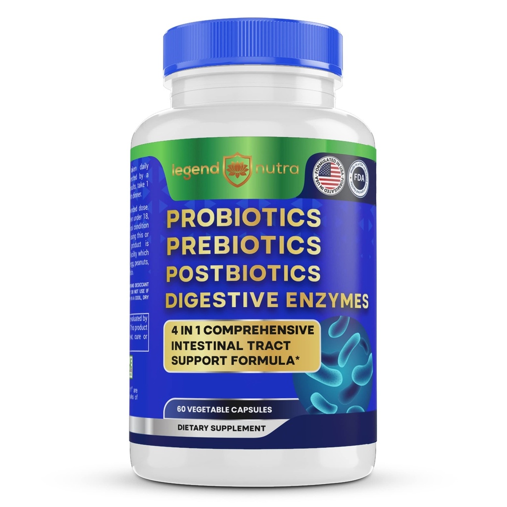 Probióticos Prebióticos Postbióticos Enzymes Digestivos 4 en 1 cuenta de Fórmula 60 (Pack of 1)