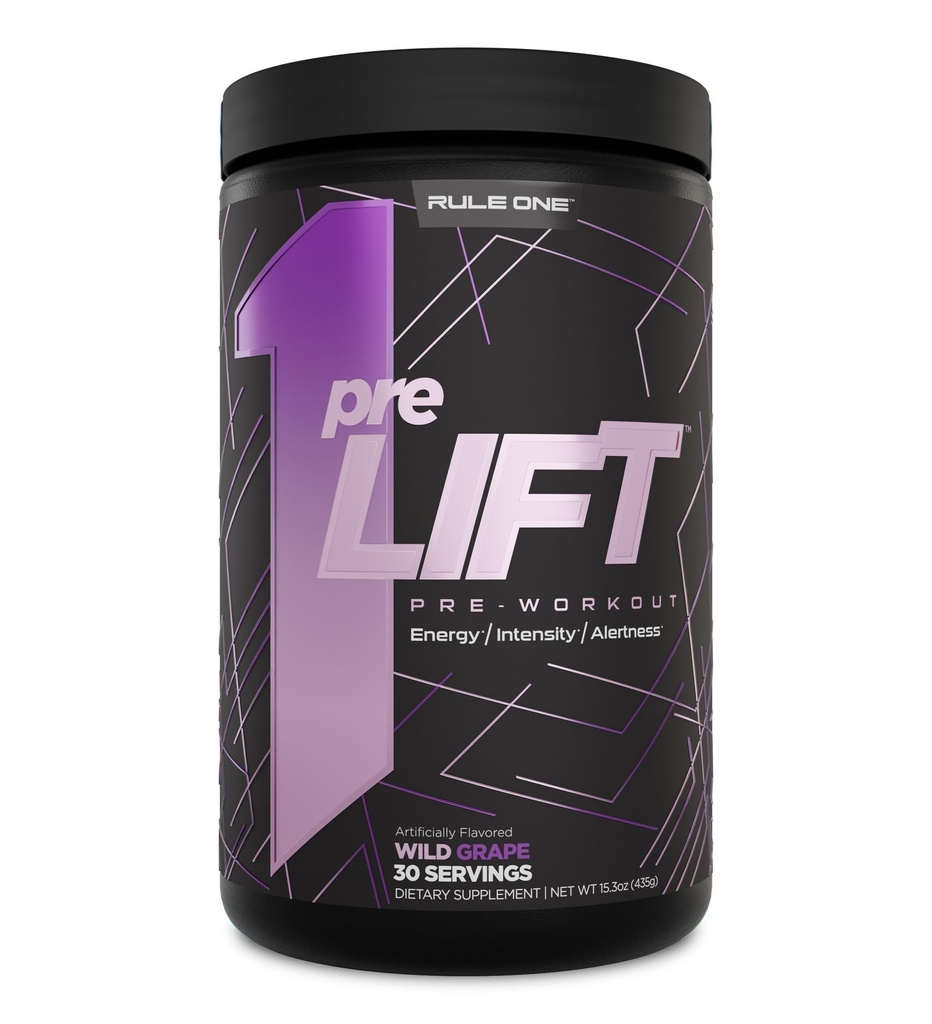 Regla 1 Pre-LIFT Pre-Workout, 6g Citrulline, 3.2g Beta Alanine, 3 Fuentes de Caffeine + 20 Otros para Energía, Alerta, " Resistencia (30 Servimientos, Wild Grape)