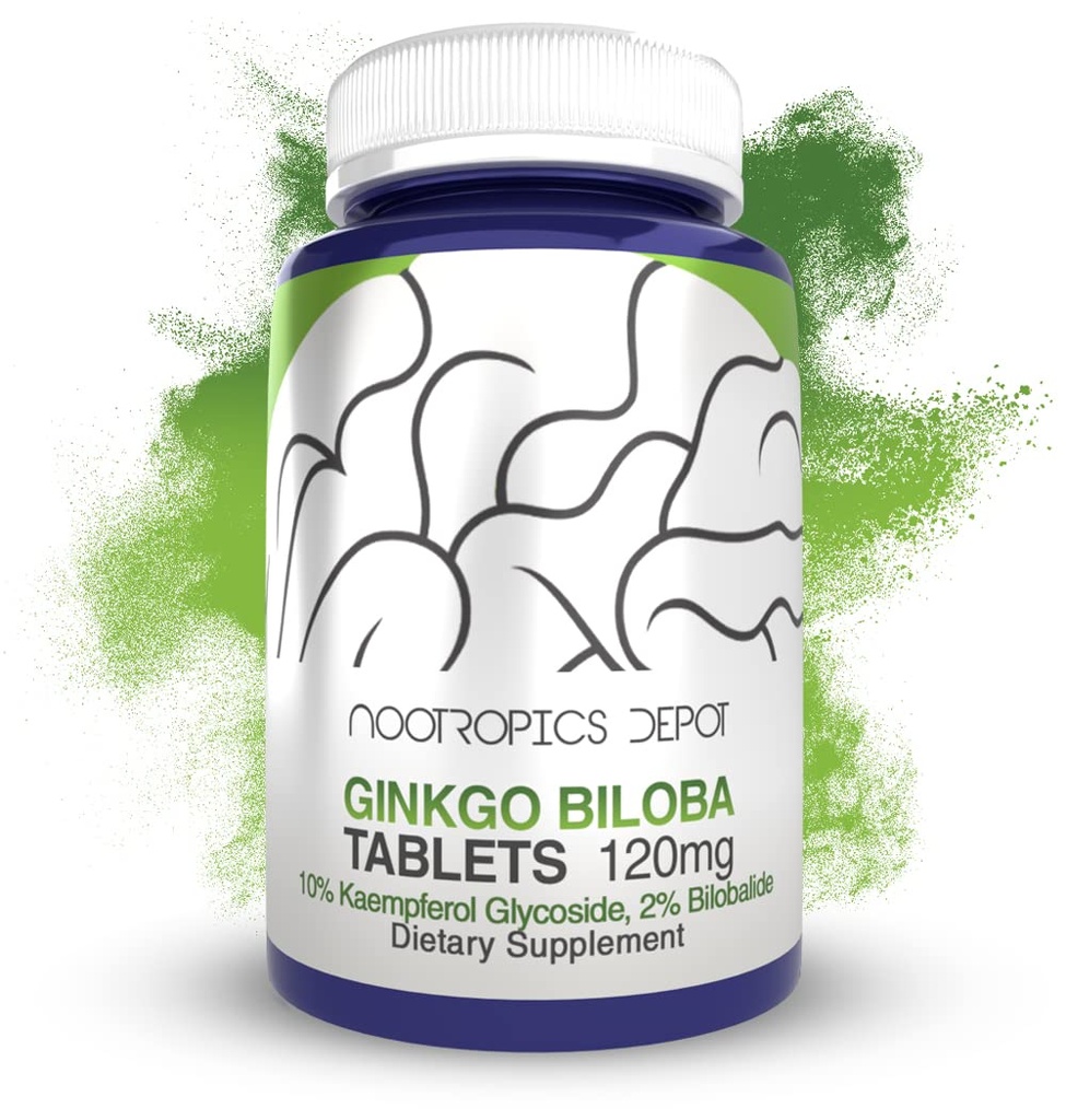 Nootropics Depot Ginkgo Biloba Extract Tablets TEN 120mg TEN 90 Conde Silencio Mínimo 10% Kaempferol Glycoside + 2% Bilobalide TEN may Help Promote Cognitive & Cardiovascular Function