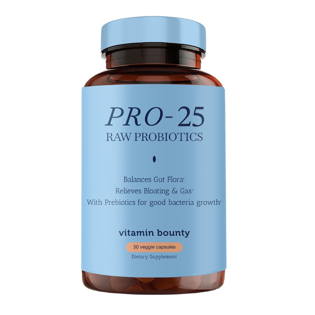 Vitamin Bounty Pro-25 Probiotics for Women & Men - 25 Billion CFU - Probiotic Prebiotic for Digestive Health & Gut Support with Lactobacillus Acidophilus, Bifidobacterium Probiotic - 30 Veg Capsules
