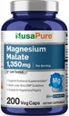 NusaPure Magnesium Malate 1350mg 200 Veggie Capsules (Vegan, Non-GMO, Vegan)