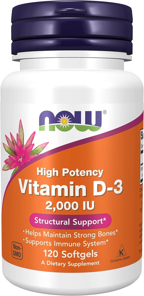 Ahora Alimentos Ahora Alimentos Vitamina D-3, 50 mcg (2.000 UI), 120 Softgels, 3 Pack