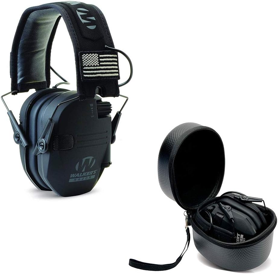 Walker's Razor Slim Electronic Shooting Hearing Protection Muff (Sound Amplification and Suppression) with Protective Case