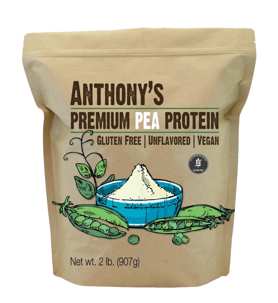 Proteína de guisantes Premium de Anthony, 2 lb, con base vegetal, libre de gluten, desenflavorado, vegano, amigable de Keto, hecha de guisantes