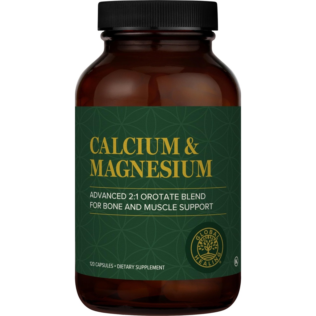 Calcio global y oroato de magnesio - Suplemento de fuerza ósea para mujeres y hombres - Ayuda a soportar fuertes dientes y salud cardiovascular para la función muscular normal - 120 cápsulas