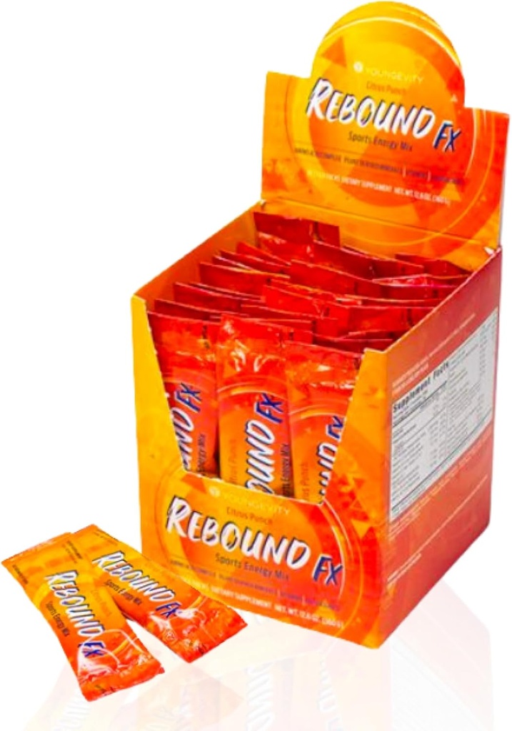 Youngevity Rebound FXTM Citrus Punch On-The-Go Stick Packs – 30 Count Box – Sports Energy Drink with Vitamins, Amino Acids, and Electrolytes – Natural Caffeine – Supports Hydration and Recovery