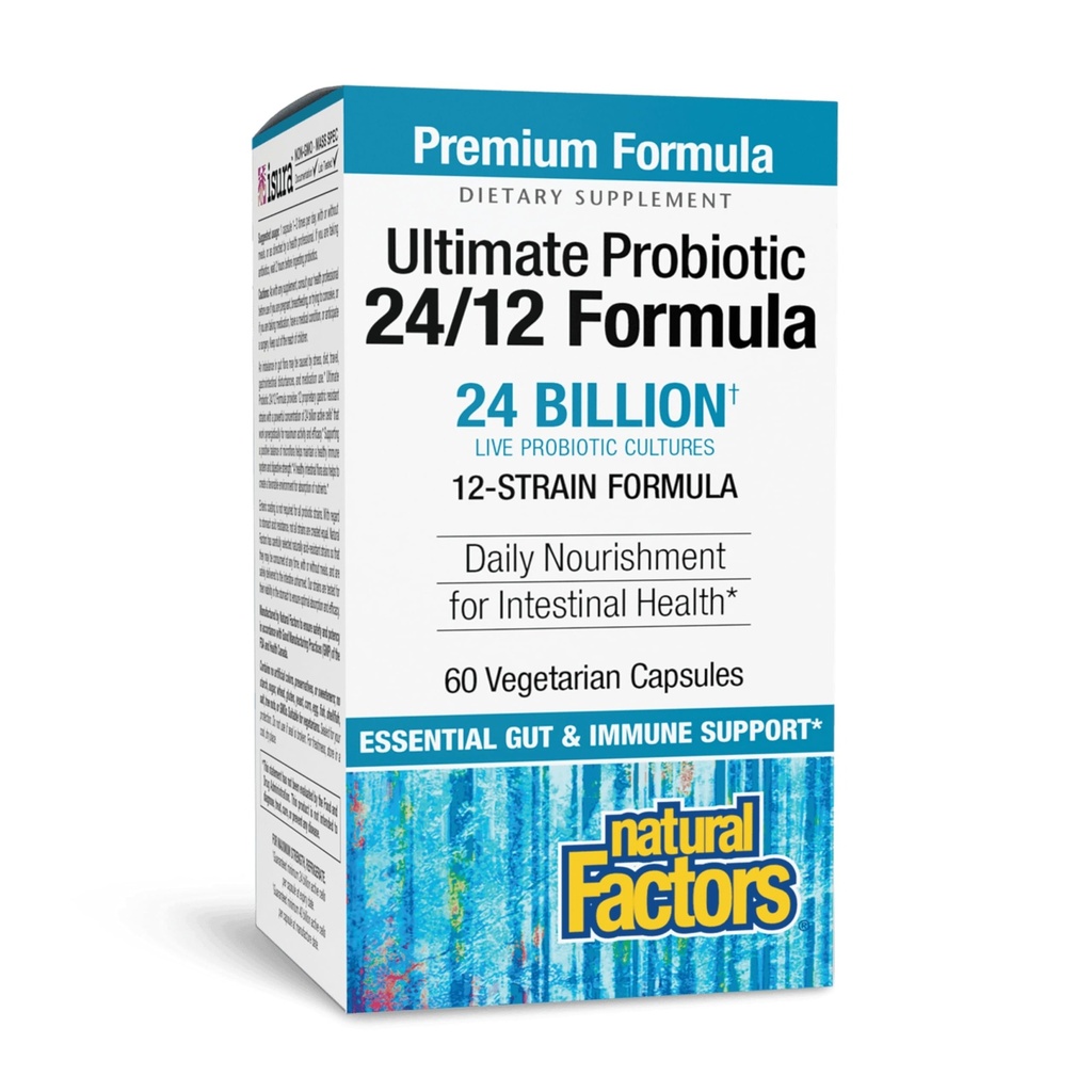 Factores naturales Último Probiótico 24/12 Fórmula - Suplemento de Apoyo a la Salud Digestiva con Probióticos - Inmunidad &amp; Gut Health Support Suplemento - 60 cápsulas vegetarianas (60 piezas)