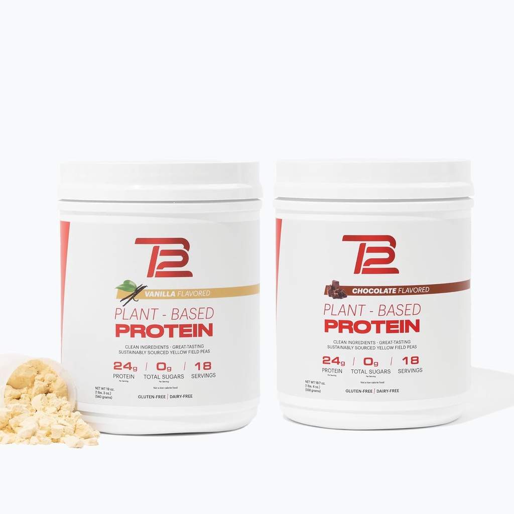 TB12 Pólvora de proteínas de origen vegetal - Vainilla &amp; Chocolate Multi-Pack, 24g Pía Proteína de origen sostenible, Vegan, 1g Net Carb, Non-GMO, Dairy-Free, Sugar-Free (60 Servings)