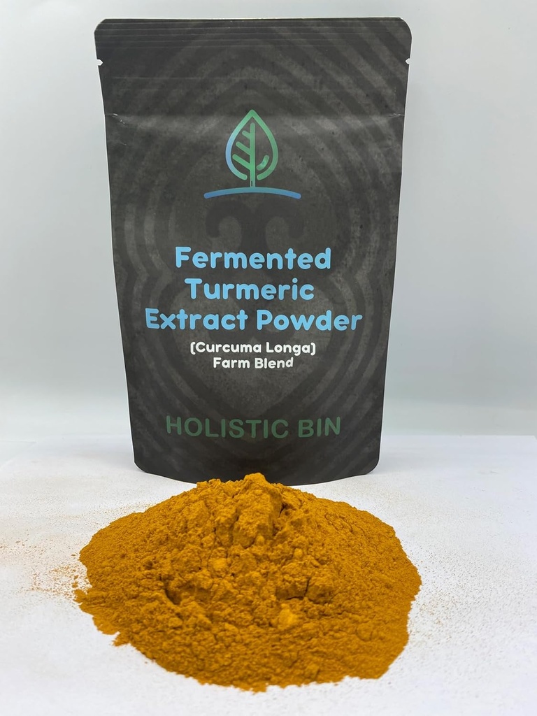 Holistic Bin Fermented Turmeric Powder (White Gold) Cucurma Longa Farm Blend Curcumin con Ginger - 56 Grams