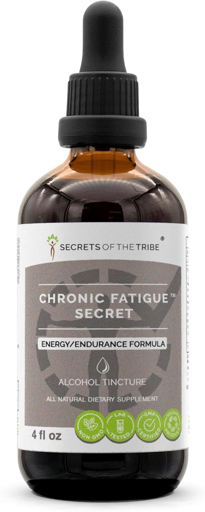 Secretos de la Tribu - Secreto de la Fatiga Crónica, Suplemento Herbal Tiras de alcohol Extracto líquido, Fórmula de Energía / Resistencia (4 fl oz)