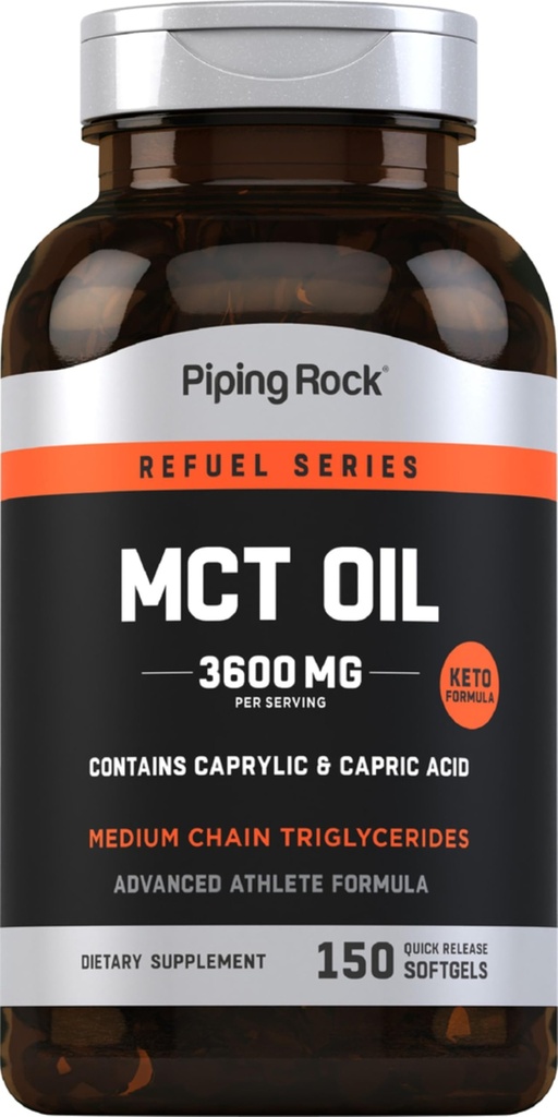 Piping Rock MCT Oil Softgel Capsules 3600mg | 150 Pills | Keto-Approved Supplement with Caprylic and Capric Acid | Non-GMO, Gluten Free