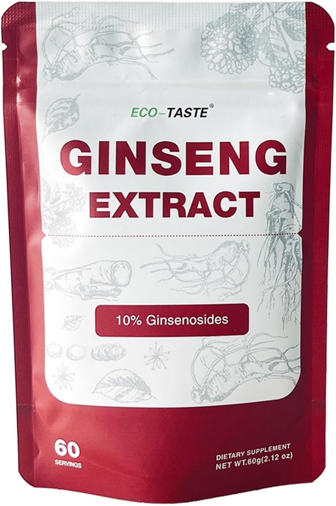 ECO-TASTE Extracto de Ginseng Panax Powder-Korean para Smoothies, Café o Bebidas, 10% Ginsenosides, 60g (60 Servings)