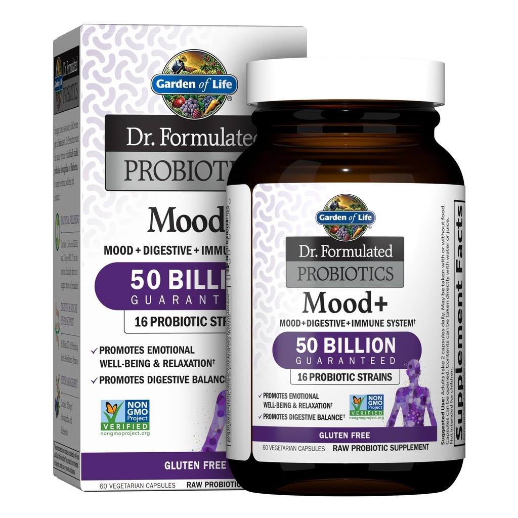 Jardín de la vida Dr. Probióticos Fórmidos Mood+ - 50 Billones CFU - Apoyo Relajación & Salud Digestiva - 60 cápsulas vegetarianas