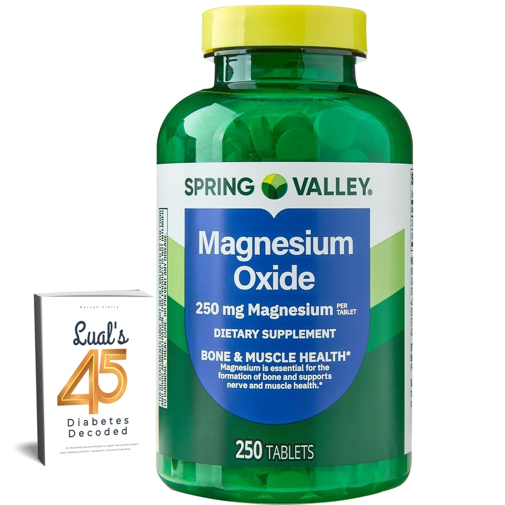 Magnesio de Spring Valley 250mg 250 Cuenta, Bone &amp; Muscle Health, Mejor suplemento de Magnesio para Mujeres, Suplemento dietético Bundle con 45 Diabetes de Lual Decodificado