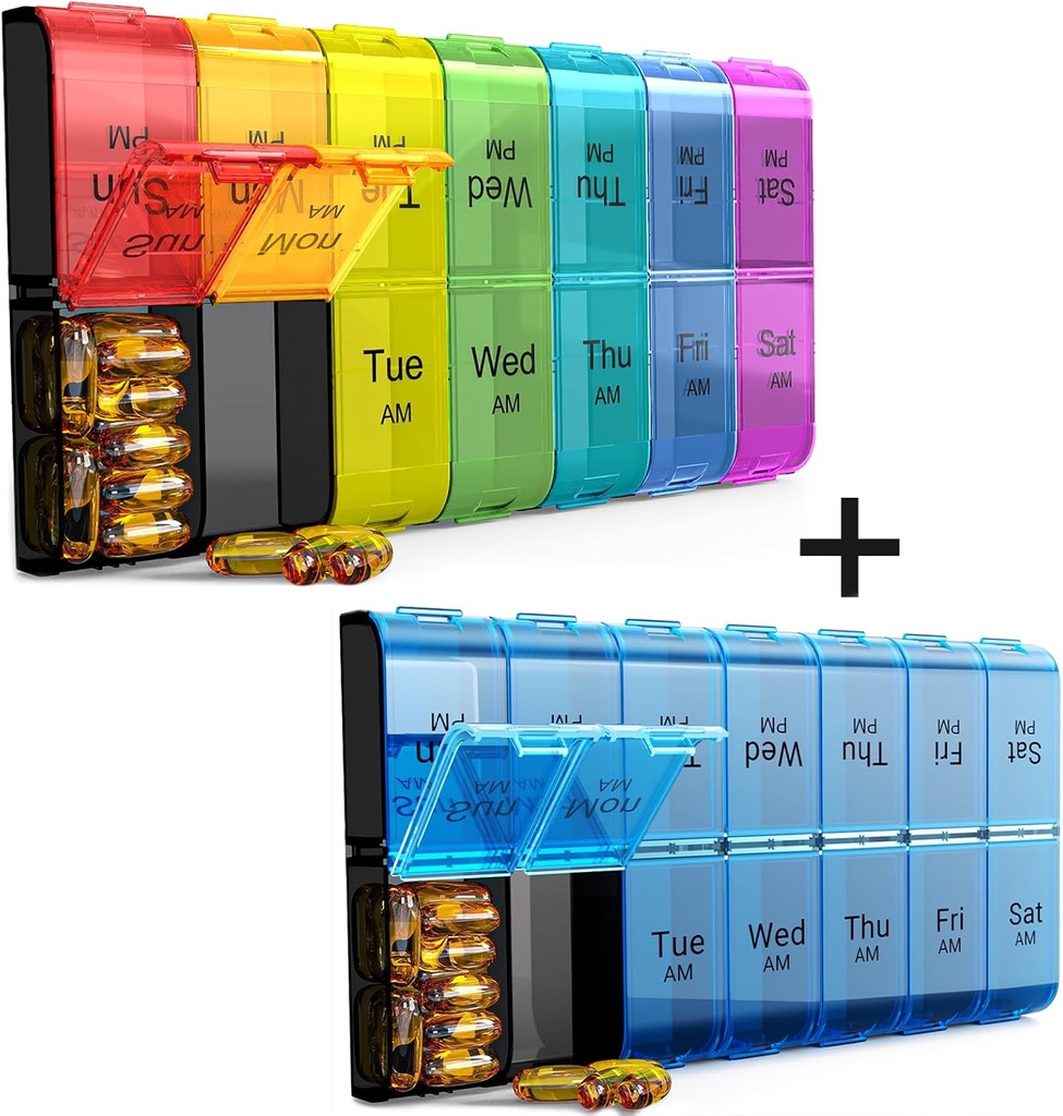 Extra Large Pill Organizer 2 veces al día, semanal XL AM PM Pill Case, 7 Day Pill Box Dos veces al día