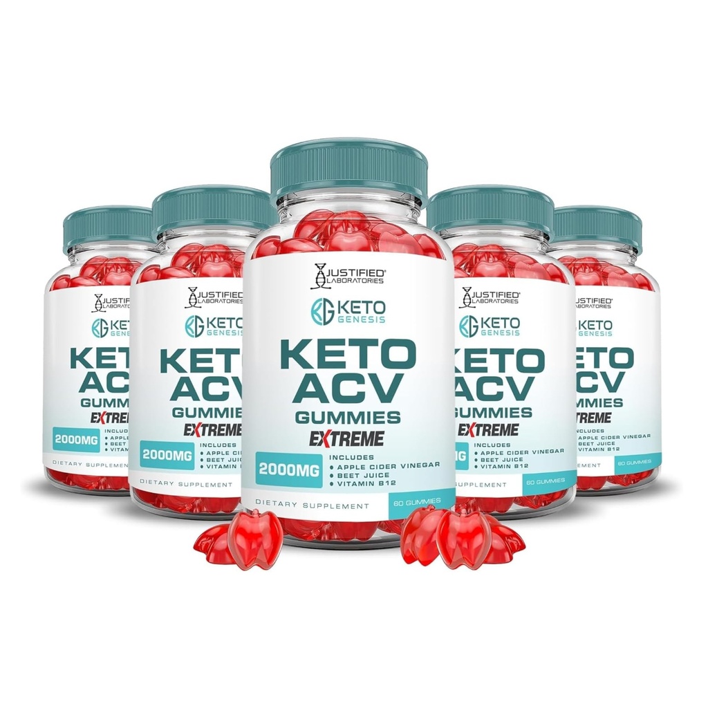 Laboratorios Justificados (5 Pack Keto Genesis Keto ACV Gummies 2000MG Keto Genesis Keto Gummies Advanced Formula Apple Cider Vinegar con Pomegranate Beet Juice Powder B12 Vegan Non GMO 300 Gummys
