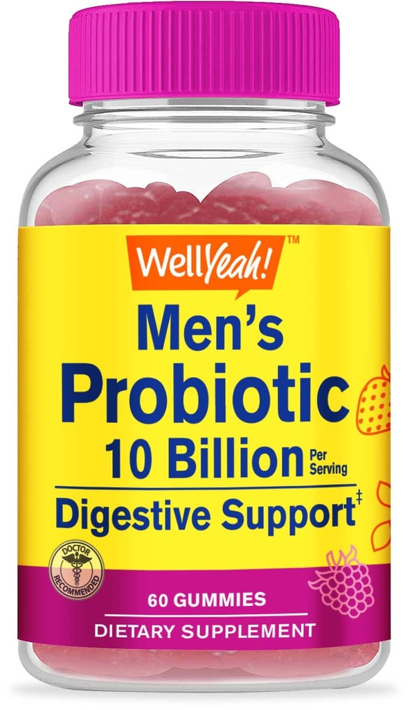 WellSí Gummies Probióticas para Hombres con 10 Billones CFUs, Restaurar Equilibrio Digestivo Natural, Reducir Gas, Bloating e Irregularidad, Gluten Gratis, No GMO, Vegetariano - 60 Gummies