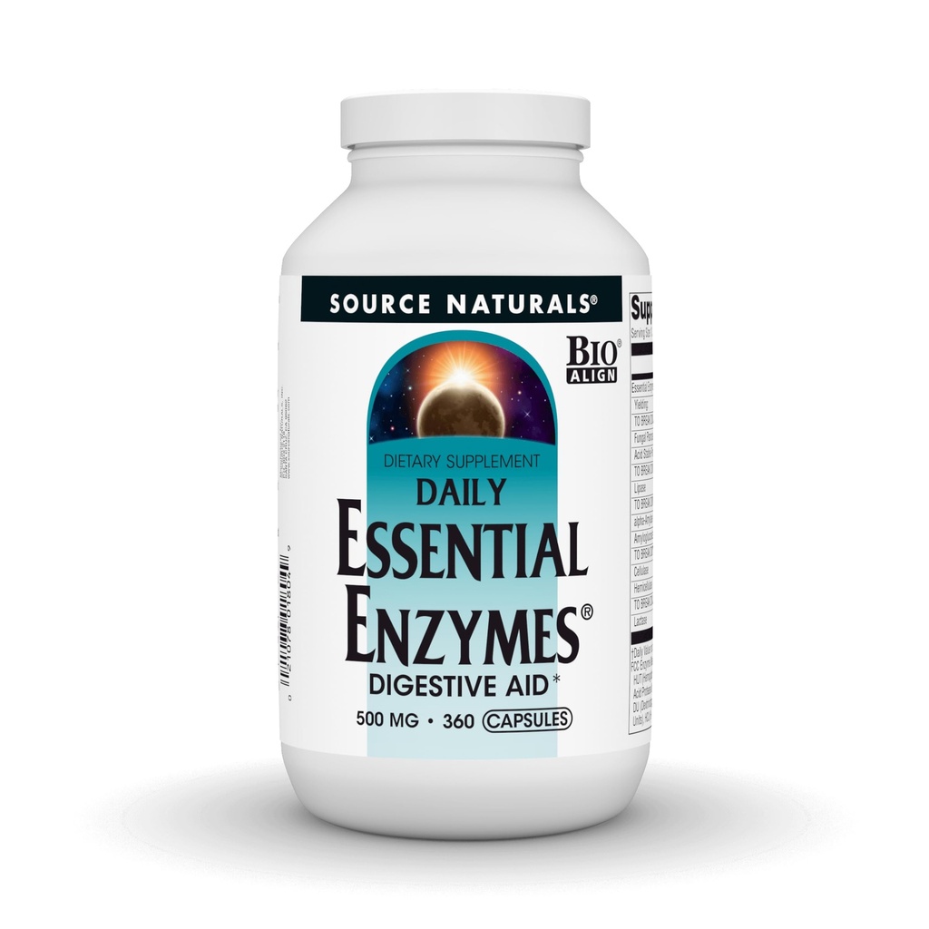 Fuente Naturales Esencial Enzimas 500mg, Bio-Alineados Múltiples Enzyme Suplemento Defensa Herbal para la Digestión, Gas, Estreñimiento &amp; Alivio de Bloating - Ayuda Digestiva* - 360 cápsulas, 360 servicios