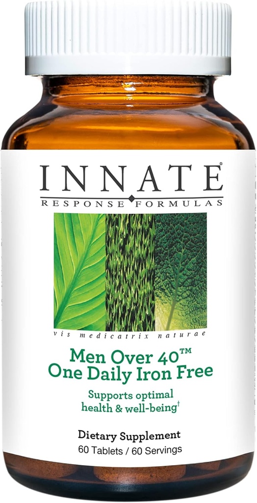 INNATE Response Formulas Hombres Más de 40 Un diario de hierro libre - Daily Multivitamin For Men 40+ - Iron-Free - Con vitaminas B - Vegetariano, No GMO - Hecho sin 9 alérgenos alimentarios - 60 Cuenta (60 Serviciones)