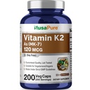 NusaPure Vitamina K2 MK7 120 mcg 200 Veggie Caps (Soy Free, Non-GMO, Vegan)