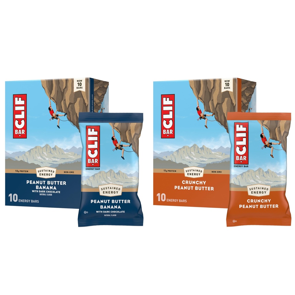 CLIF BAR - Bares de proteína de energía - Crunchy Mantequilla de maní y mantequilla de maní Banana con Chocolate oscuro - Empaquetado de Variedad - Hecho con avena orgánica - Bares de energía - No GMO - (20 Pack)