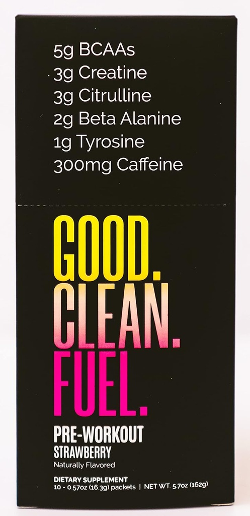 Pre-Workout ← Caffeine Silencio BCAAs ← Beta Alanine ← Creatine ← Tyrosine ← Citrulline Silencio No Azúcar o Sweeteners artificiales ← Strawberry Flavor  10 Stick Packs