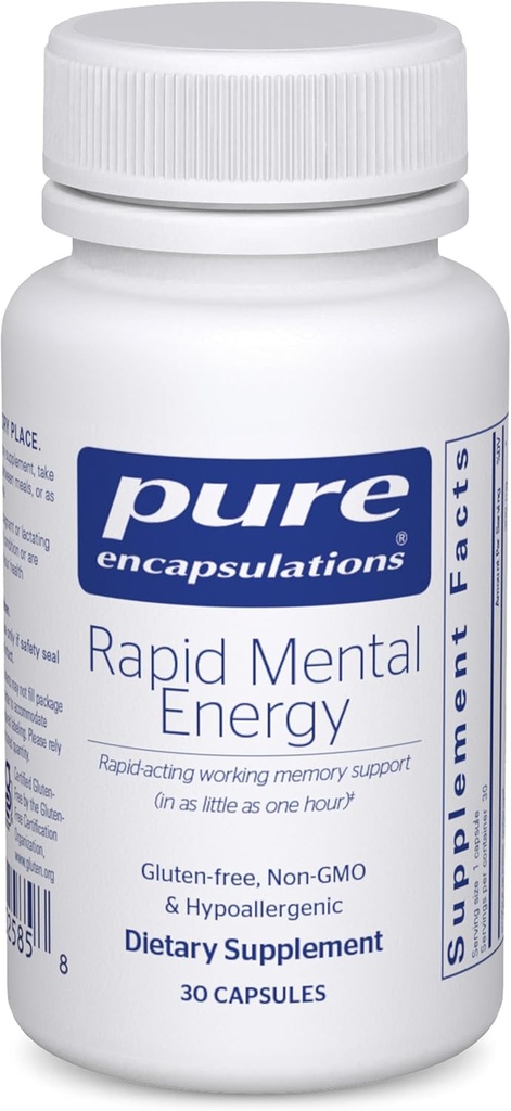 Encapsulaciones puras Rapid Mental Energy - Vegan Memory Supplement to Support Brain Health - Ginkgo Biloba Extract, Alpinia Galanga " American Ginseng Extract - Non-GMO " Gluten-Free - 30 Capsules