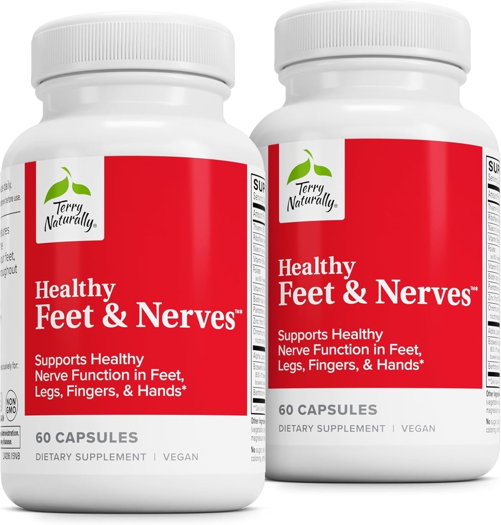 Terry Naturalmente Saludable Pies & Nerves - Suplemento herbal con vitamina bioactiva B12 - Circulación & Nerve Health Support Suplemento - Capsules veganos con Boswellia Serrata - 60 cápsulas (Pack of 2)
