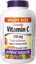 Webber Naturals Vitamina C, 300 Chewable Tropical Breeze Flavor Tablets, 500 mg de Vitamina C Por Tablet, Huesos, Dientes, Immune y Antioxidante Support, Non GMO, Dairy & Gluten Free