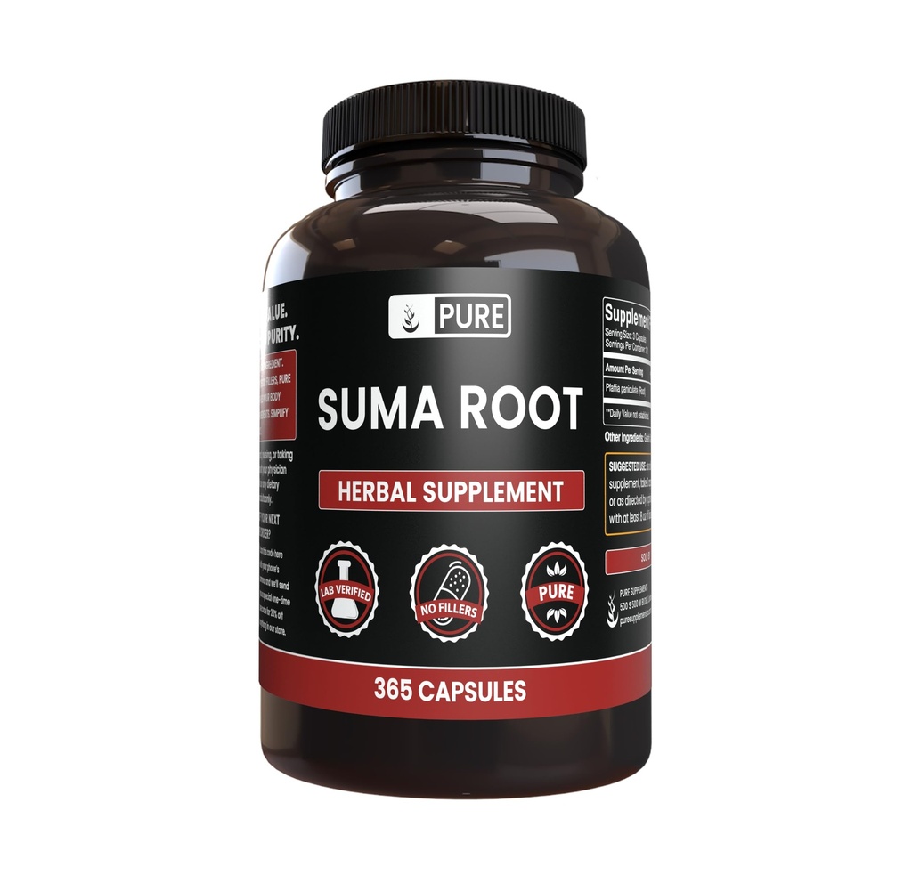 PURE Original INGREDIENTES Suma Root (365 Cápsula), No Magnesio o Arroz Filleres, Siempre Puro, Lab Verificado