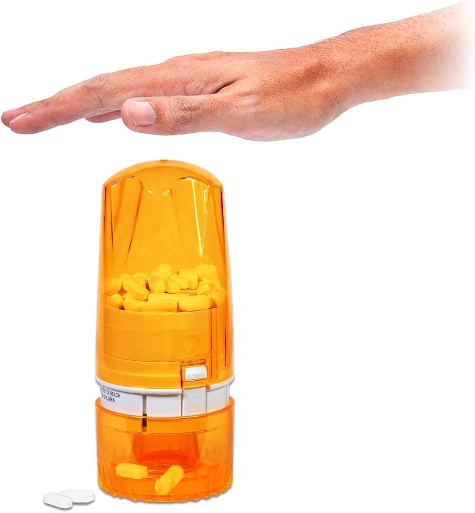 Pill Dispenser - Medication Holder for Adults " Seniors - Lock Feature - Arthritis Friendly - One Push, One Pill - Effortless " Hygienic - 75 Round Tablets