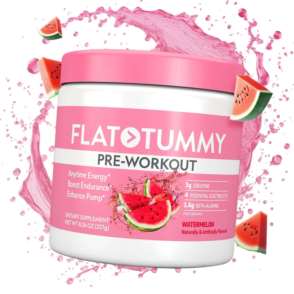 Polvo de ejercicios planos para mujeres – energía, resistencia y apoyo muscular con 3g Creatina, 1.6g Beta-Alanina, electrolitos – sabor de sandía – 30 servicios