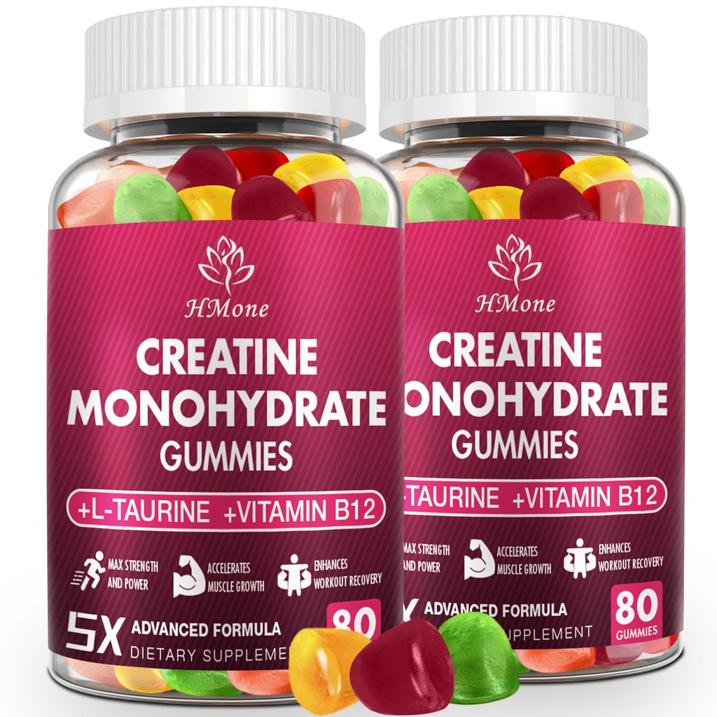 Cretina Monohydrate Gummies - 5g para Hombres &amp; Mujeres, 160 Conde y Creatine Chewable Suplementos para la ganancia muscular, fuerza muscular, energía y constructor de músculos, libre de azúcar, Vegan