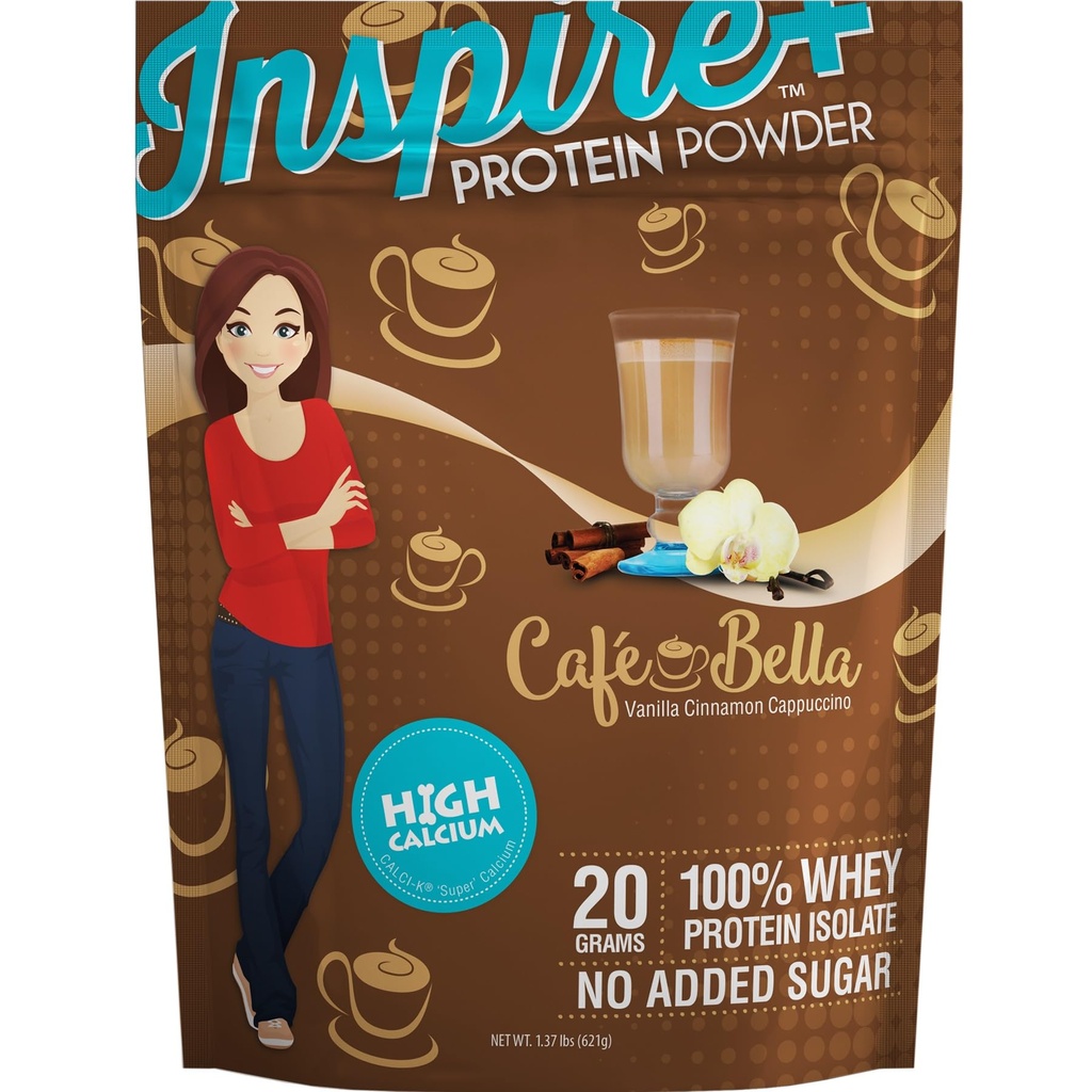 Comedor Bariat Inspira Cafe Bella Vanilla Cinnamon Cappuccino Libre de azúcar 20g Whey Protein Polvo de aislamiento (20 Servimientos)