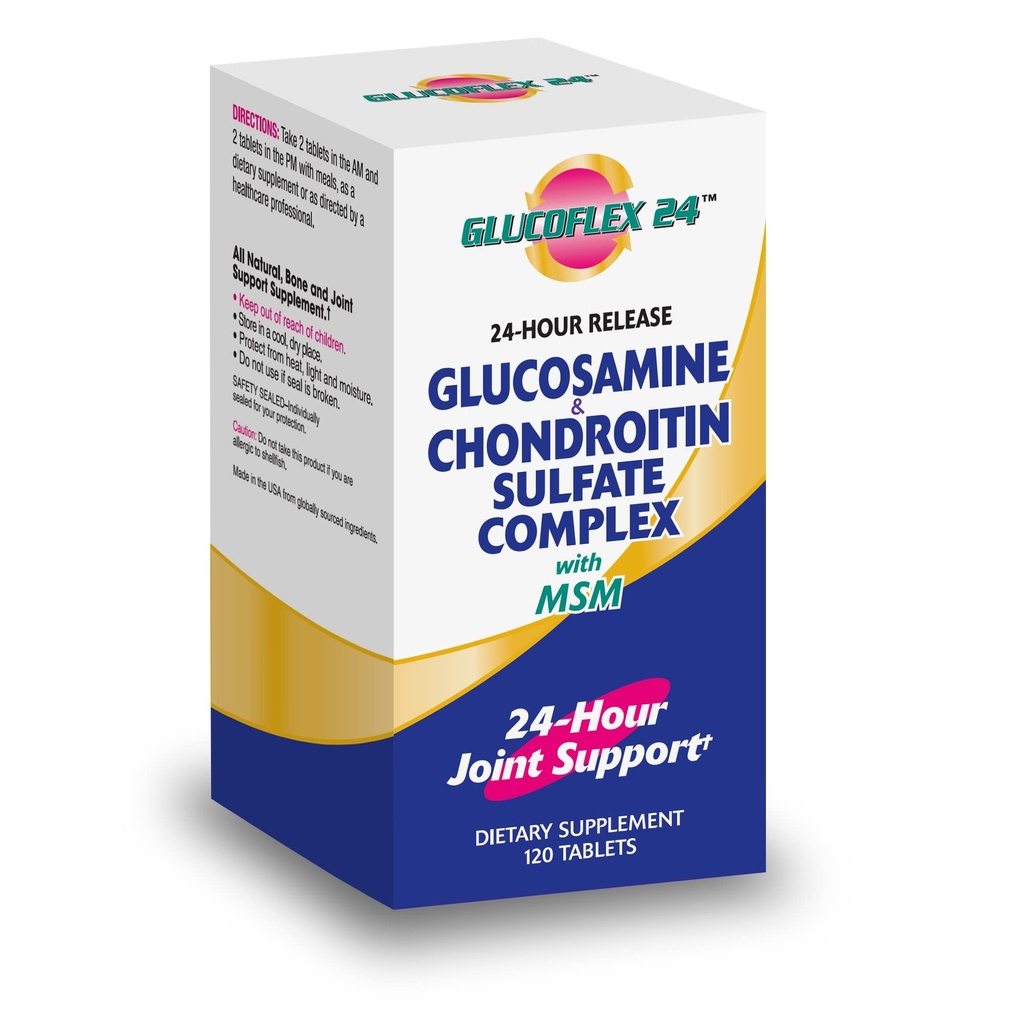 Glucoflex Glucosamina " Condroitina Sulfato con MSM, Soporte Conjunto 24 horas, Huesos saludables, Apoyos Movilidad saludable, 30 Servimientos, 120 Cuenta