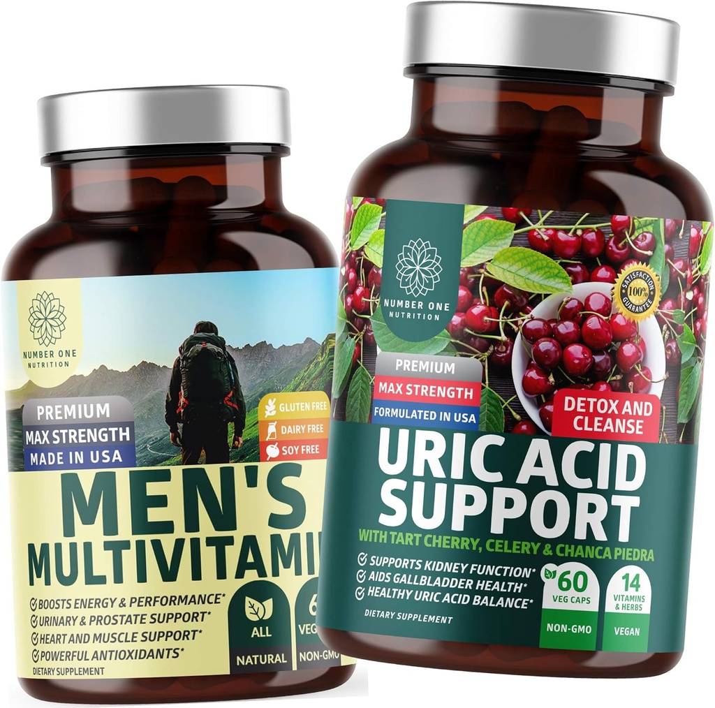 Número 1 Nutrición N1N Premium Uric Acid Support and Men's Multivitamins, All Natural Supplements to Support Energy Levels, Prostate Health and Urinary Tract Functions, 2 Pack Bundle