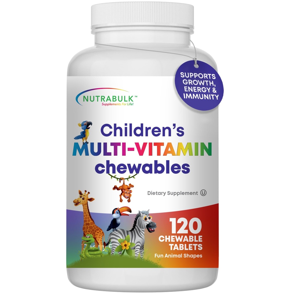 Multi-Vitamins Chewable para niños - Promoción del desarrollo general de los niños - USA-Made, mayo Ayuda a apoyar inmuno, bonificación, cerebro " bienestar general- vegano " Gluten Gratis - 120 Cherry Tablets