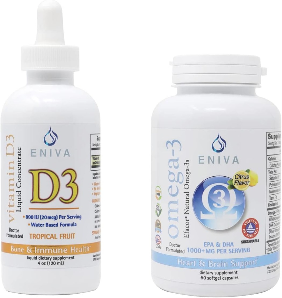 Eniva Omega 3 Premium Fish Oil High EPA/DHA y Vitamina Líquida D3 (120 mL) Doctor Formulado para la absorción rápida