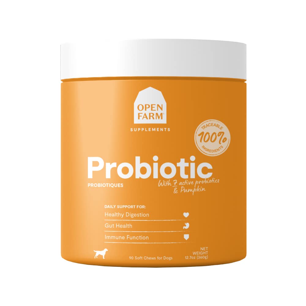 Open Farm Probiotic Chews, Dog Supplement, Dog Vitamins, Supports Normal Flora and Bowel Movement Usando Ingredientes Traceables y Aprobados Vet, 12.7 oz, 90 Conde