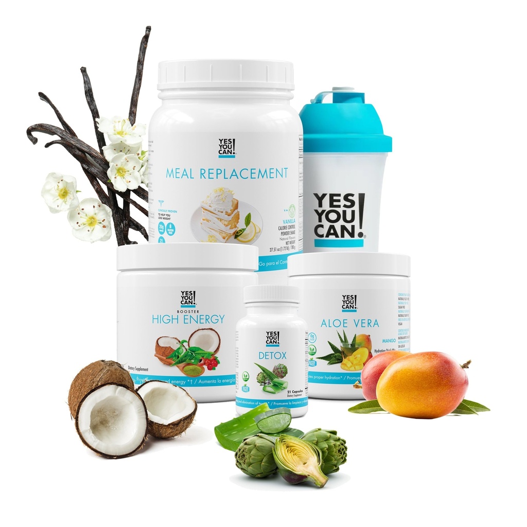 ¡Sí que puedes! Kit Detox Plus (reemplazo de comida Vainilla, Aloe Vera Mango) - Reemplazo completo de la comida Polvo, Booster de alta energía Shake, Suplemento Aloe Vera Detox, Transformación de la Salud
