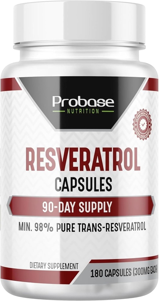 Capsulas de Resveratrol de alta potencia Más de 98 cápsulas de resinveratrol de trans por ciento Antioxidante y saludable de envejecimiento 90 días de suministro 180 cápsulas