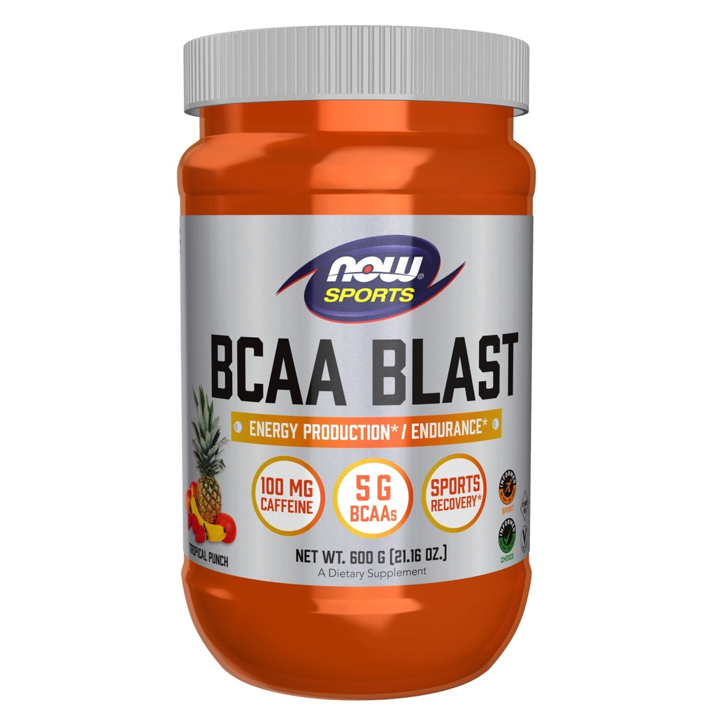 AHORA Foods Sports Nutrition, BCAA Blast Powder, 5 g BCAA, 100 mg de cafeína, Punch tropical, 600 gramos