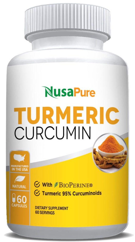 NusaPure Turmeric Curcumin 600 mg 60 cápsulas Turmeric 95% Curcuminoides Suplemento dietético