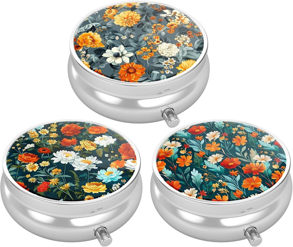 3 Caja de Píldora de Empaquetado, Funda de Píldora Pequeña para Propósito & Bolsillo, Organizador de Medicina Cuda, Contenedor de Contenedor de Medicina Portátil para Tener Vitaminas, Medicación, Aceite de Pesca & Suplemento, Hermosa Flor