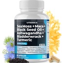 Sea Moss Maca Black Seed Oil Ashwagandha Fledderwrack Turmeric - Manuka Honey, Elderberry, Vitamina C & D3, Dandelion " Black Pepper - Non-GMO - Vegan - Made in USA - 60ct