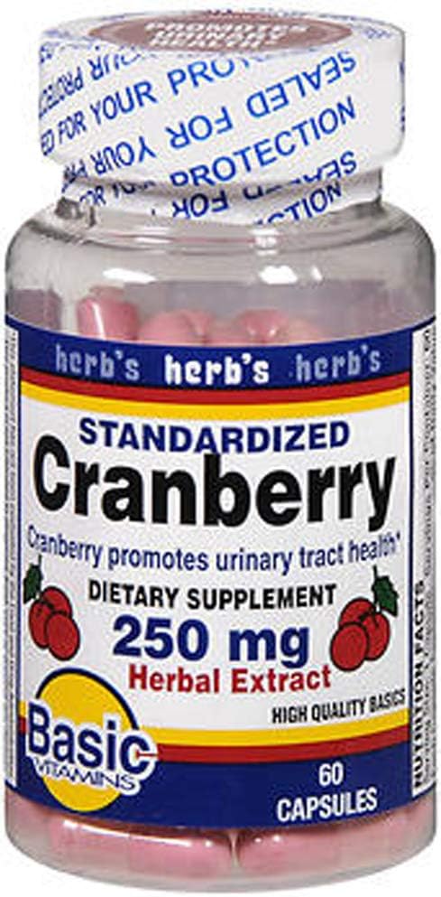 Vitaminas básicas Cranberry 250 mg Extracto de hierbas cápsulas - 60 ct, paquete de 2
