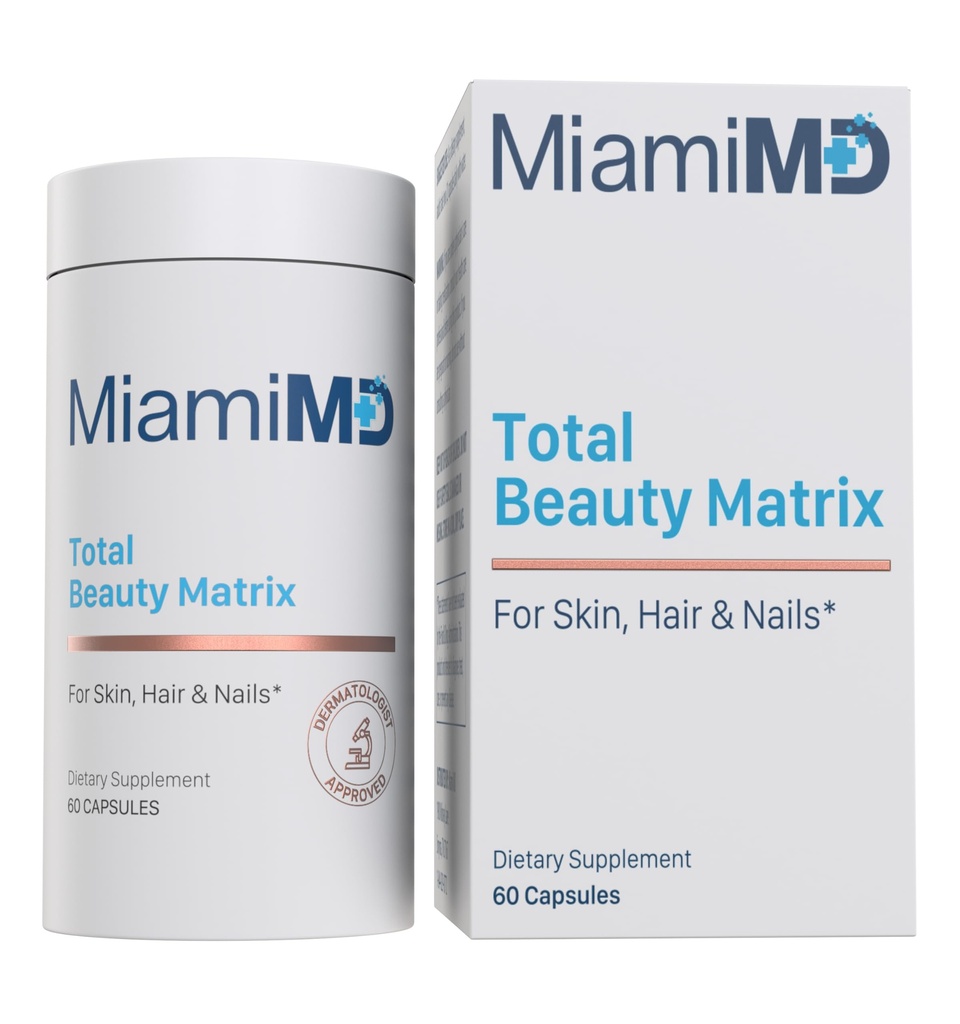 MiamiMD Total Beauty Matrix Collagen Supplements for Women - Collagen Capsules with Vitamin C for Hair, Skin and Nails - Cruelty Free - 60 cápsulas