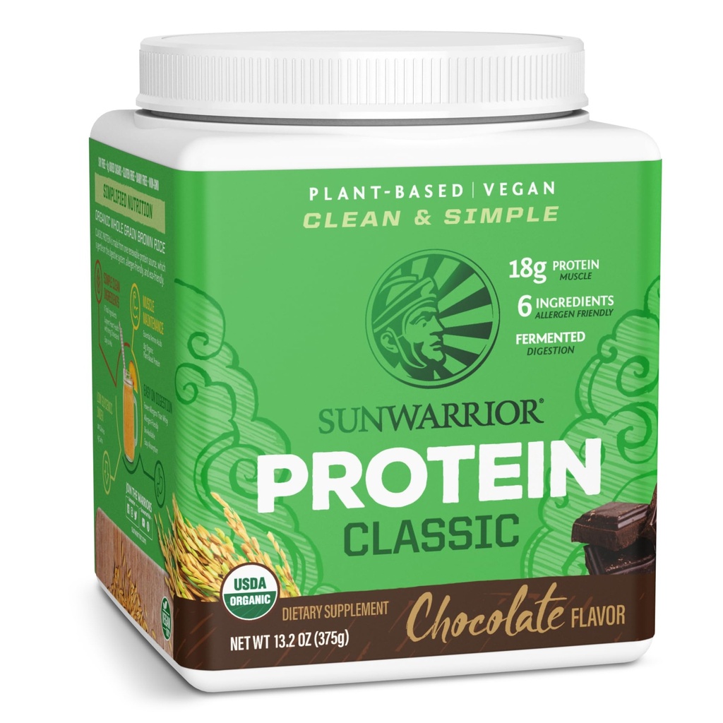 Brown Rice Protein Powder con Bcaa &amp; Aminoácidos Raw Rice Protein Shake Gluten Free Low Carb Dairy Free ← Plant Based Classic Protein Powder Chocolate 375g por Sunwarrior