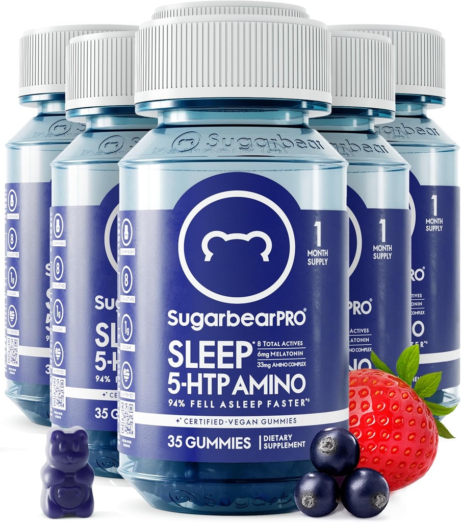 SugarBearPro Sleep Gummy 6 Month Supply, Extra Strength Melatonin 6mg, for Men & Women, Vegan Vitamin B6, L-Theanine, 5 HTP, Valerian, Sleep Aid for Adults & Teens, Certified Kosher