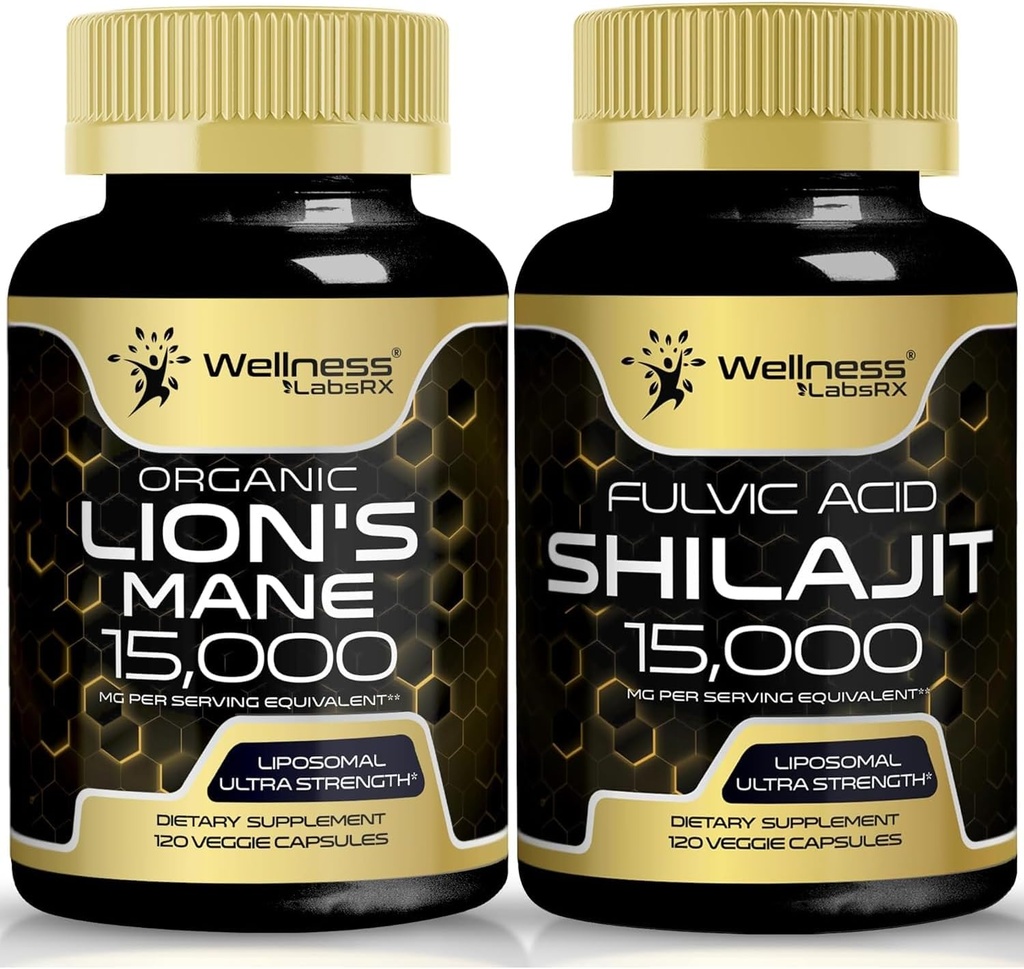 Lions Mane Supplement Capsules - 120 Count - Mushroom Supplement, Brain Supplements for Memory and Focus Shilajit Pure Himalayan Organic Capsules with Naturally Occuring Fulvic Acid